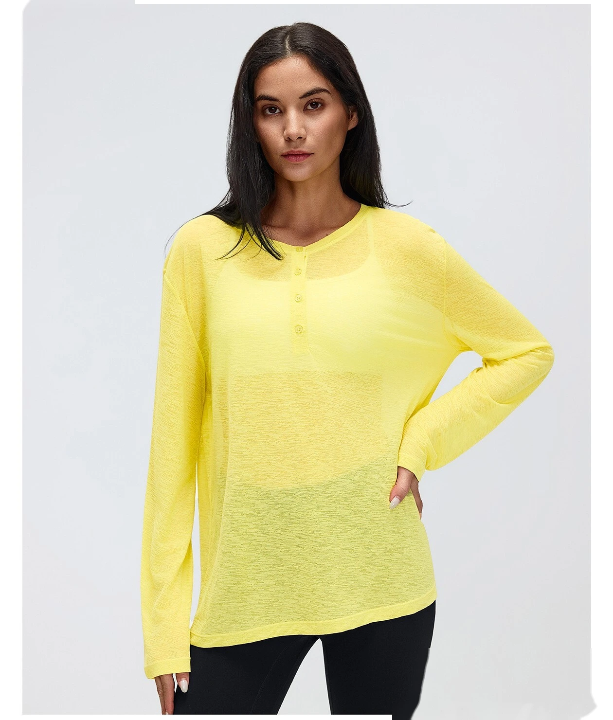 Loose Breathable Yoga Cover Up for Women, Long Sleeve Gym Top, Lightweight Casual Running Fitness T-Shirt detail