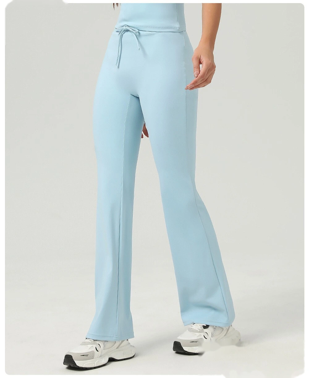 Hip-lifting yoga bell-bottoms fitness exercise wide-leg micro-pants high waist drawstring quick-drying yoga pants detail