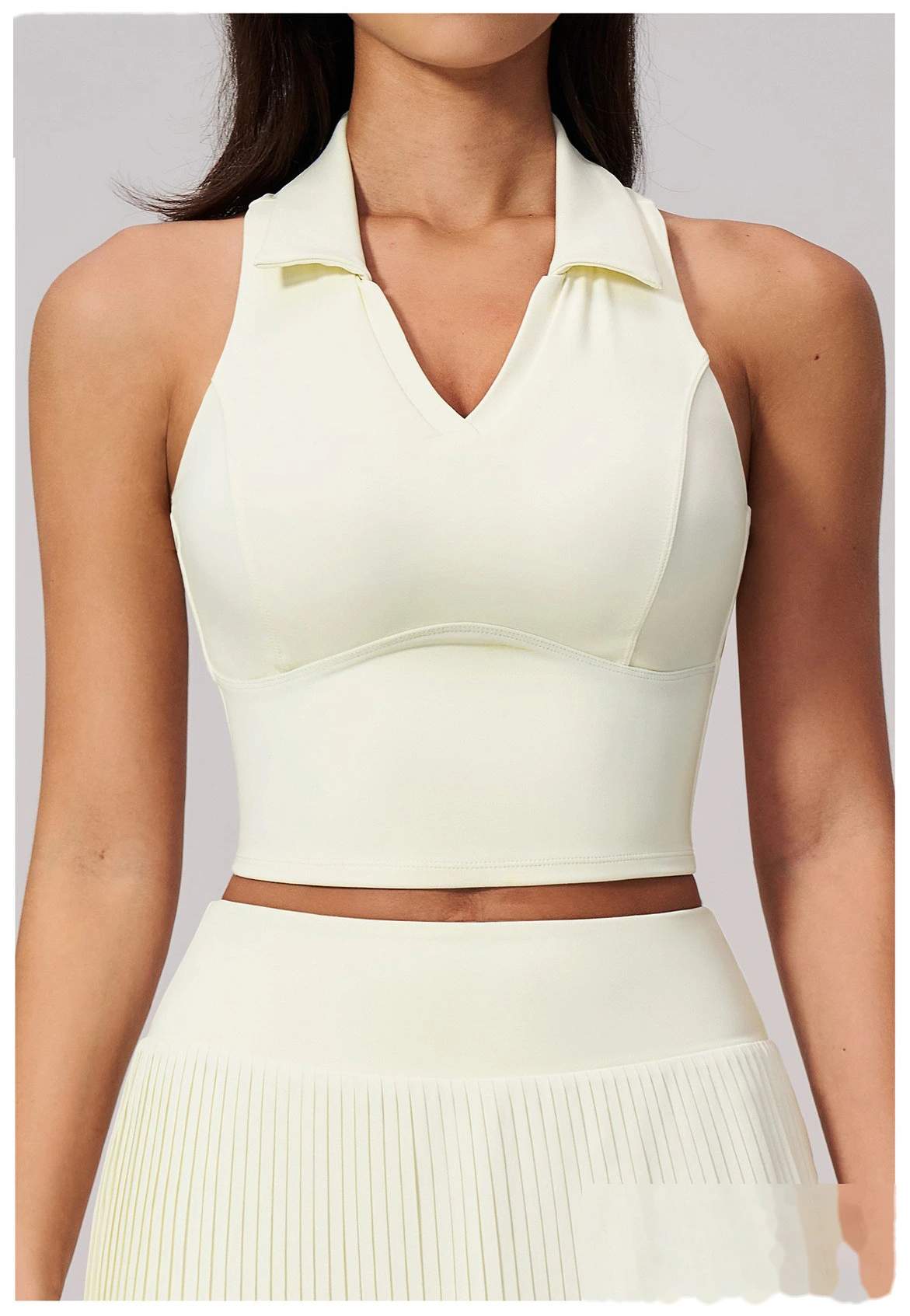 Custom Logo Two Piece Tennis Tracksuit, Cropped Sleeveless Polo Shirt, Moisture Wicking Sportswear for Daily Exercise detail