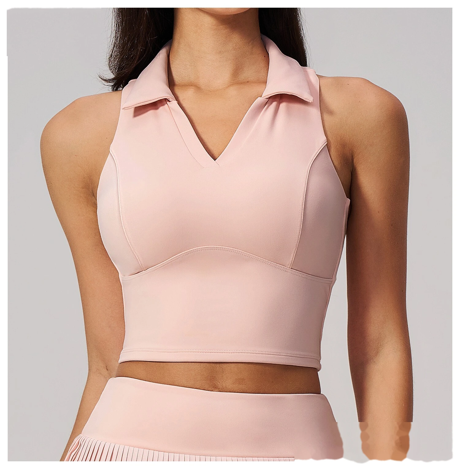 Custom Logo Two Piece Tennis Tracksuit, Cropped Sleeveless Polo Shirt, Moisture Wicking Sportswear for Daily Exercise detail