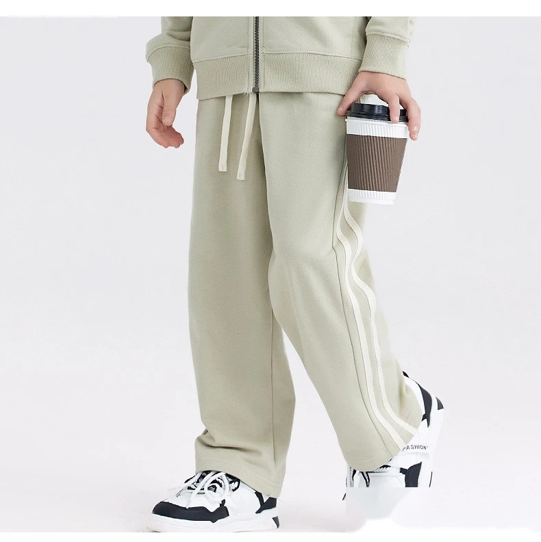 Customized cotton terry two-bar sweatpants for boys and girls children's loose casual pants detail