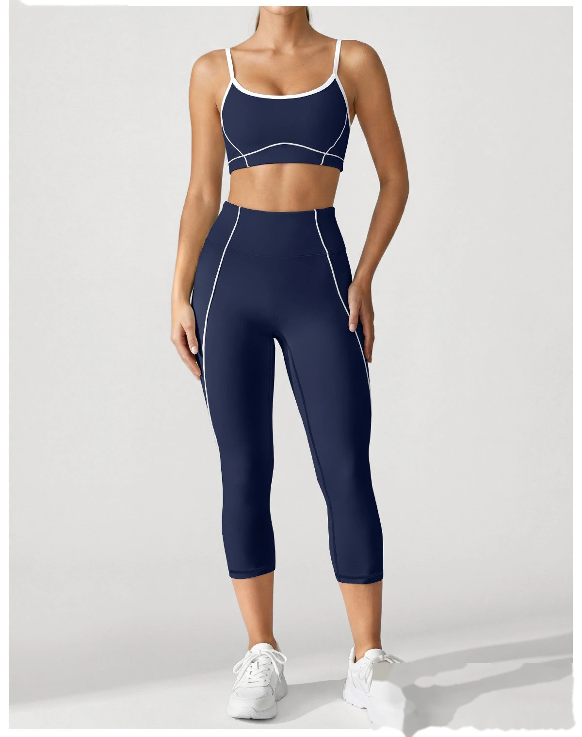 Women Workout Tracksuit, Sleeveless Athletic Vest + High Elastic Seven-Eighths Pants, Breathable Gym Clothing Set detail