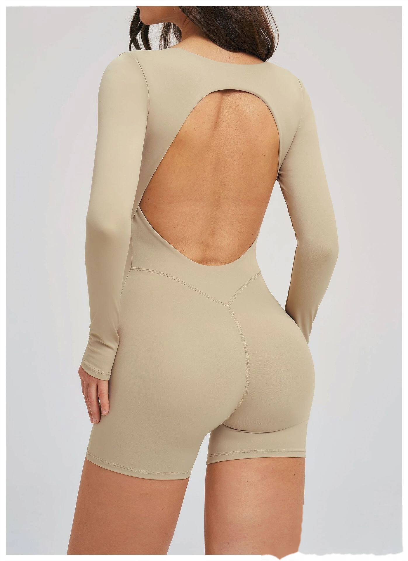 Women's Custom Hollow Out Open Back Tight Fitness Onesie - Long Sleeve Yoga Suit for Outdoor Running & Gym detail