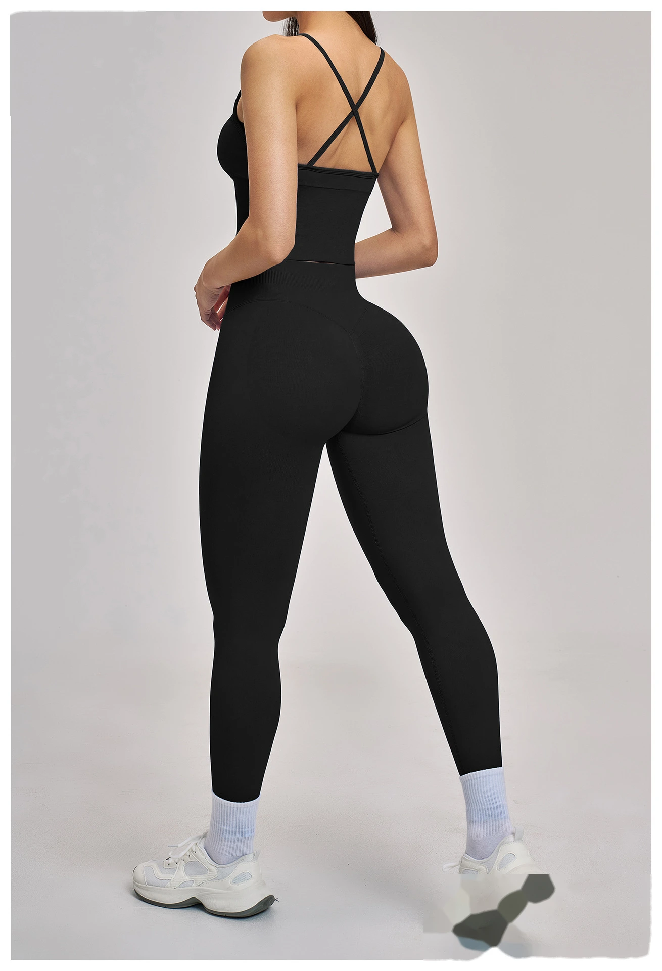 Custom Women’s Seamless 2 Piece Yoga Set Racerback Beauty Back Crop Top High Stretch Running Activewear detail