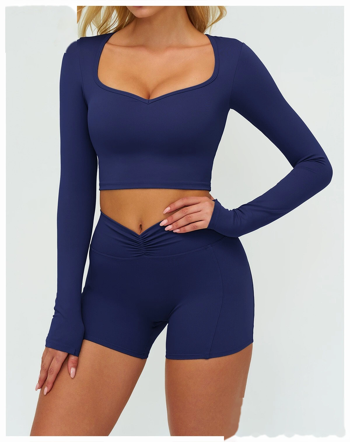 Women's High-Elastic Yoga Shirt - Customizable Slim-Fit Long Sleeve Workout Top for Running, Fitness & Casual Outings detail