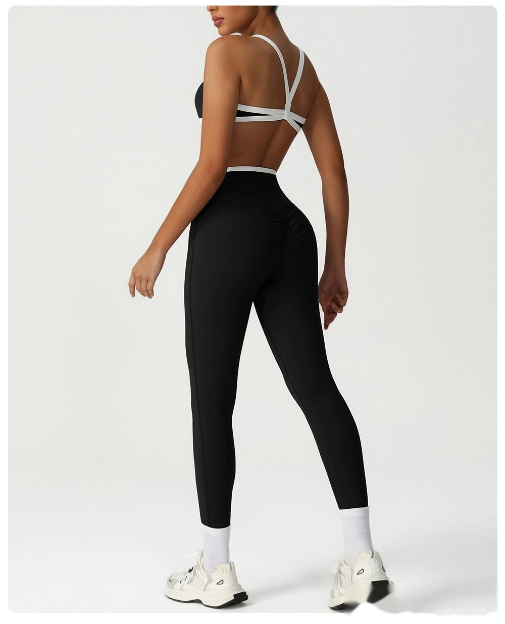 Custom-made comfortable tight-fitting yoga pants cross high waist sports pants training running fitness pants detail
