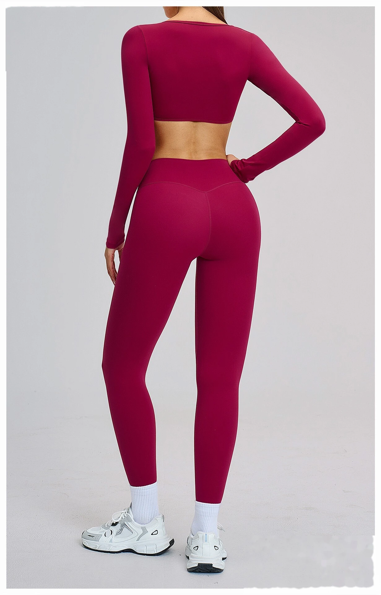 Women’s Custom Long Sleeve V-Neck Cropped Yoga Top Outdoor Fitness Workout Running Active Set detail
