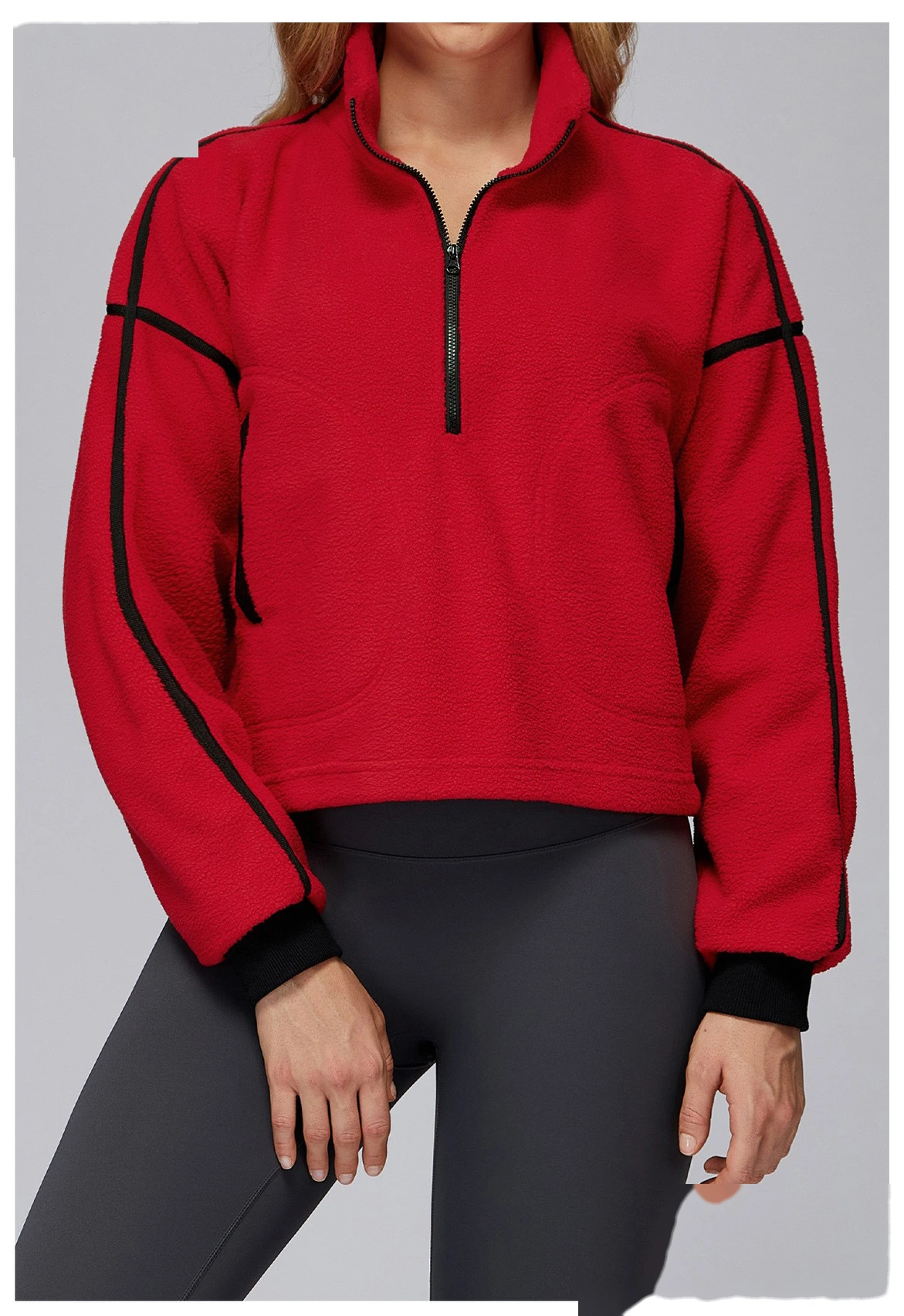Customized autumn and winter stand-up collar windproof and warm polar fleece coat women's cashmere sports sweater detail