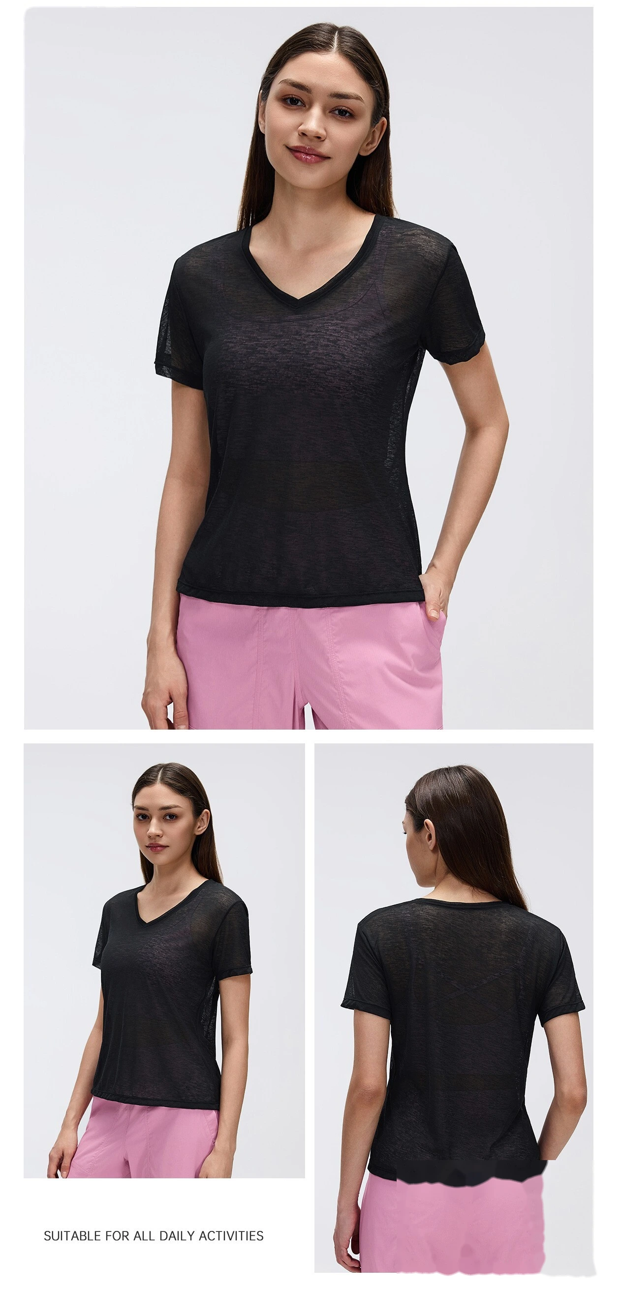 Bulk Custom V-Neck Yoga T-Shirt - Women's Summer Bamboo Yarn Lightweight Quick-Dry Gym Running Activewear detail