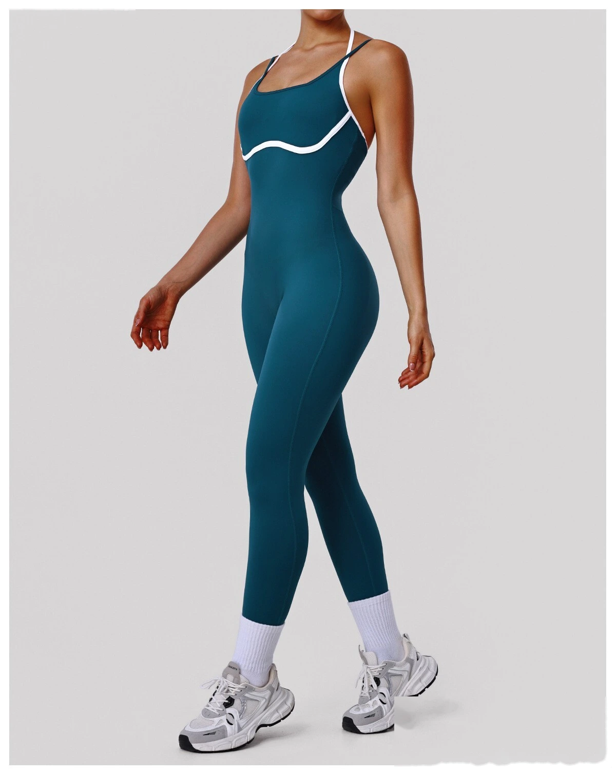 Bulk Custom Slim Fit Sports Bodysuit - Women's Thin-Strap Open Back Yoga Running Fitness Leotard detail