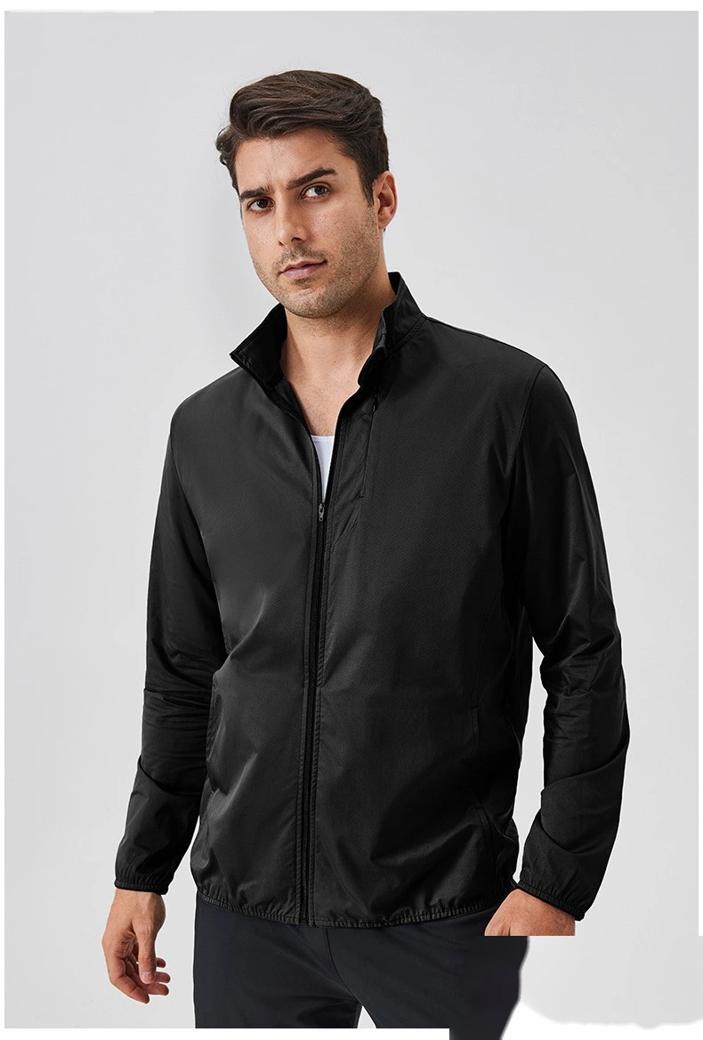 Custom autumn and winter sports coat stand collar zipper jacket outdoor windproof long sleeve cardigan running fitness detail