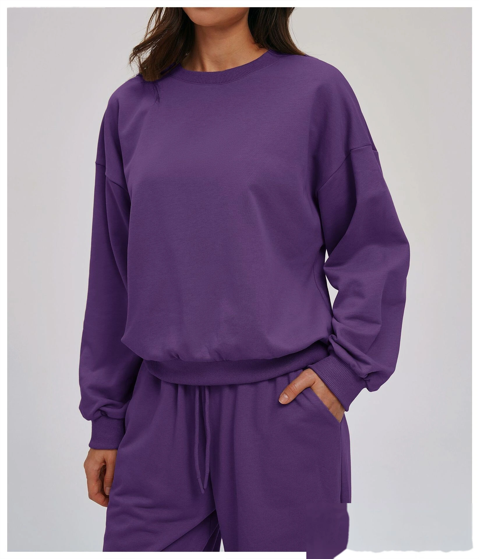 Bulk Custom Crew Neck Sweatshirts | Loose Fit Long Sleeve Casual Tops for Fall Winter Outdoor Running detail