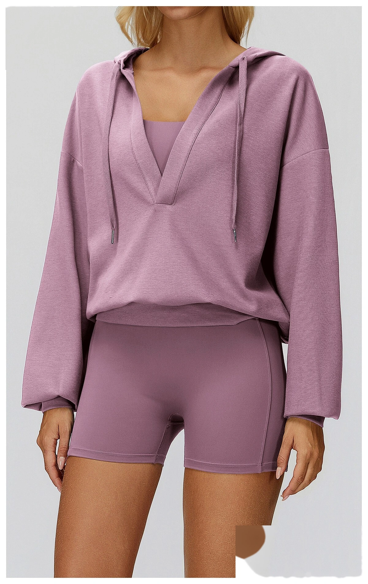Custom new style hooded large V-neck loose and comfortable top, outdoor running sports sweatshirt detail
