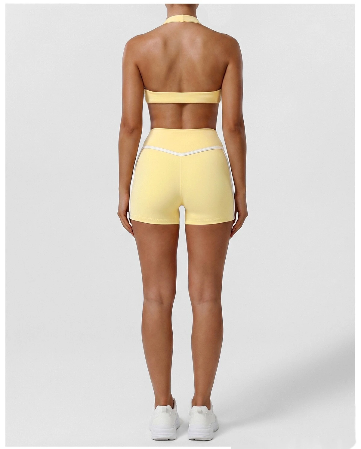 New Summer Women's Active Set, Halter Beauty Back Sports Bra with High Waist Tummy Control Workout Shorts detail