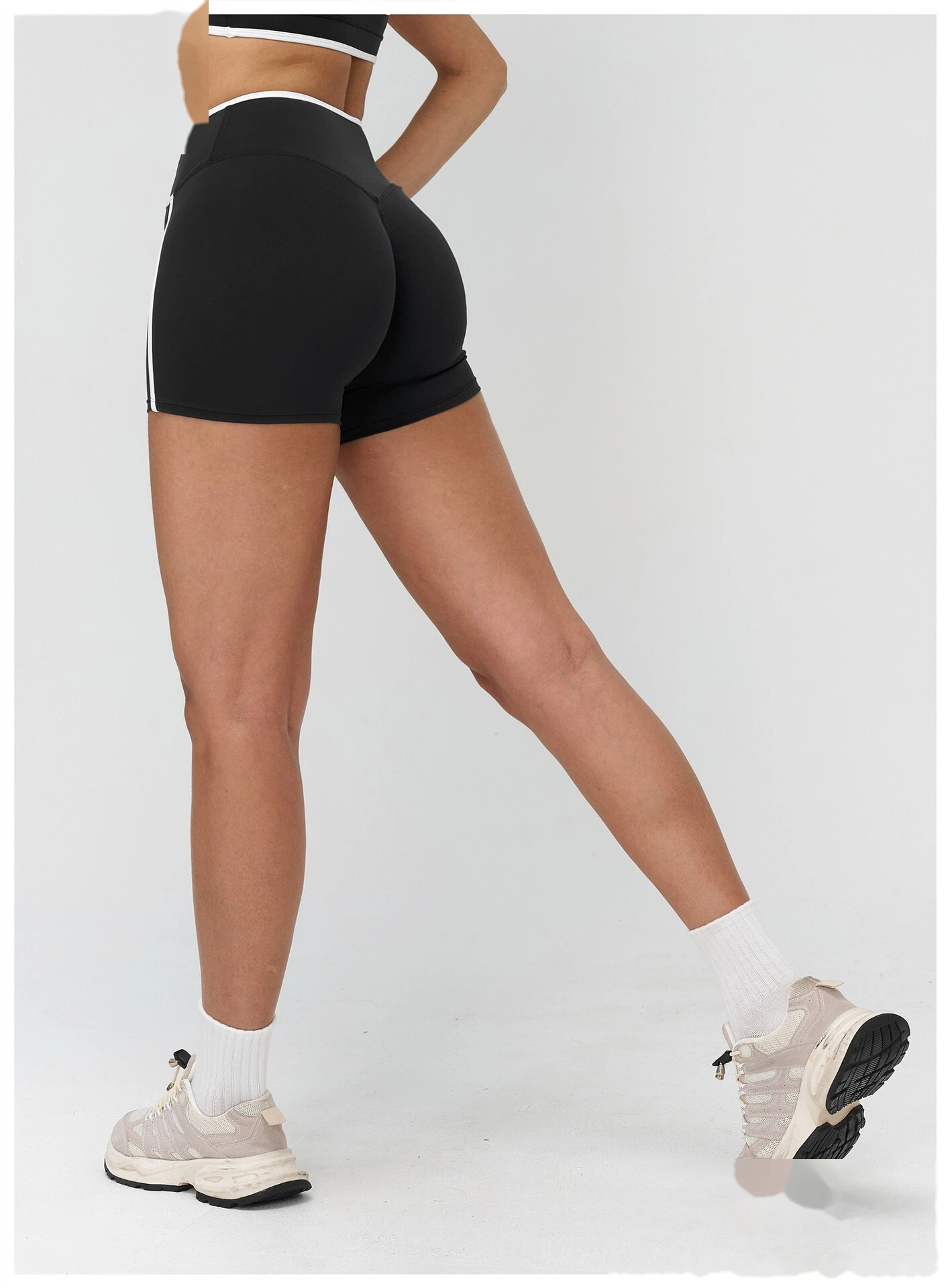 Custom Color Block Tight Workout Shorts - Buttery Soft Cross Waist Yoga Running Shorts detail