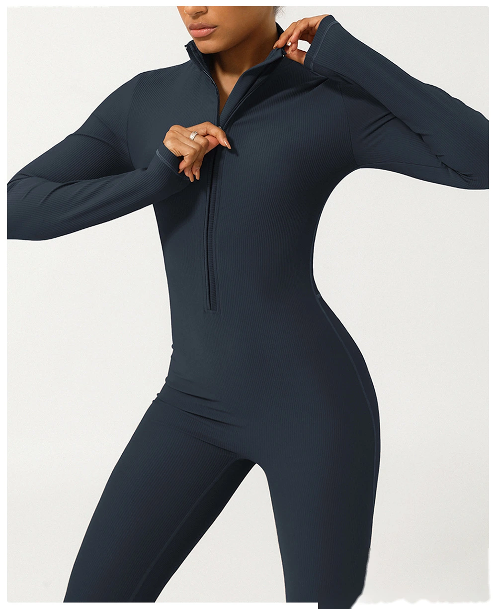 Customized zipper thread long sleeve yoga jumpsuit fitness exercise jumpsuit yoga clothes detail