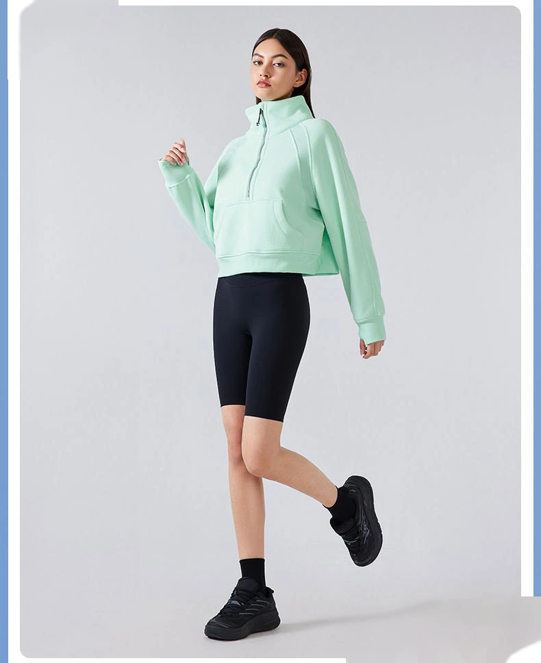 Custom-made semi-zipper high stand-up collar pullover sweater for women's warm fleece thickening in autumn and winter detail