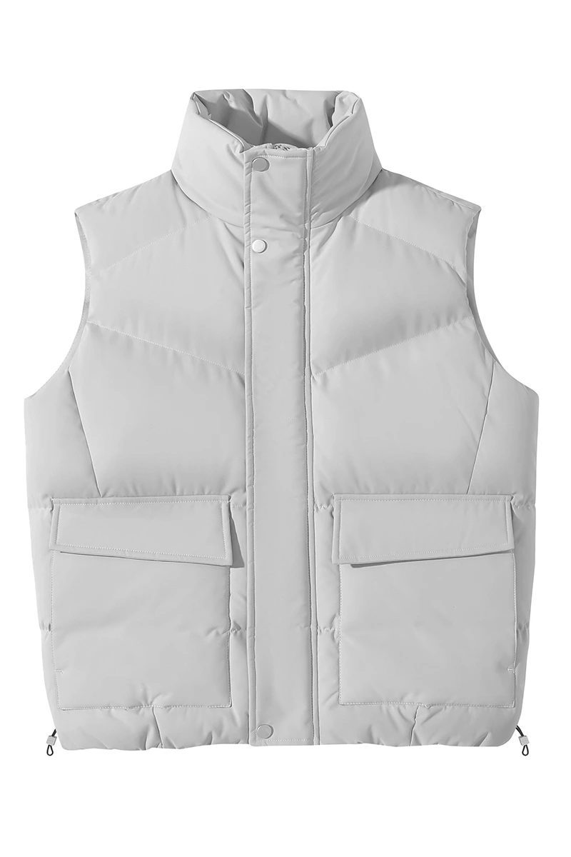Customized fashion windproof and warm multi-pocket tooling style cotton vest jacket for men and women. detail