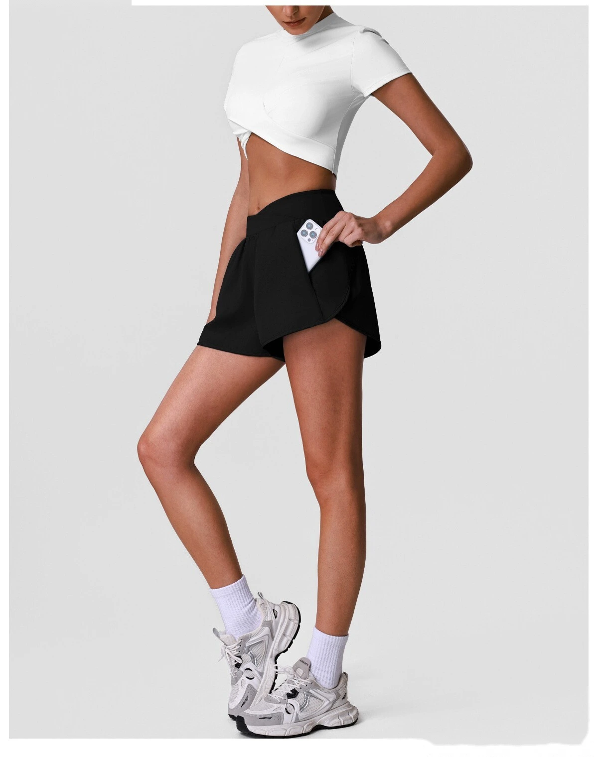 Summer Breathable Quick Dry Sports Yoga Shorts, Cross Waist Loose Casual Training Running Fitness Shorts detail