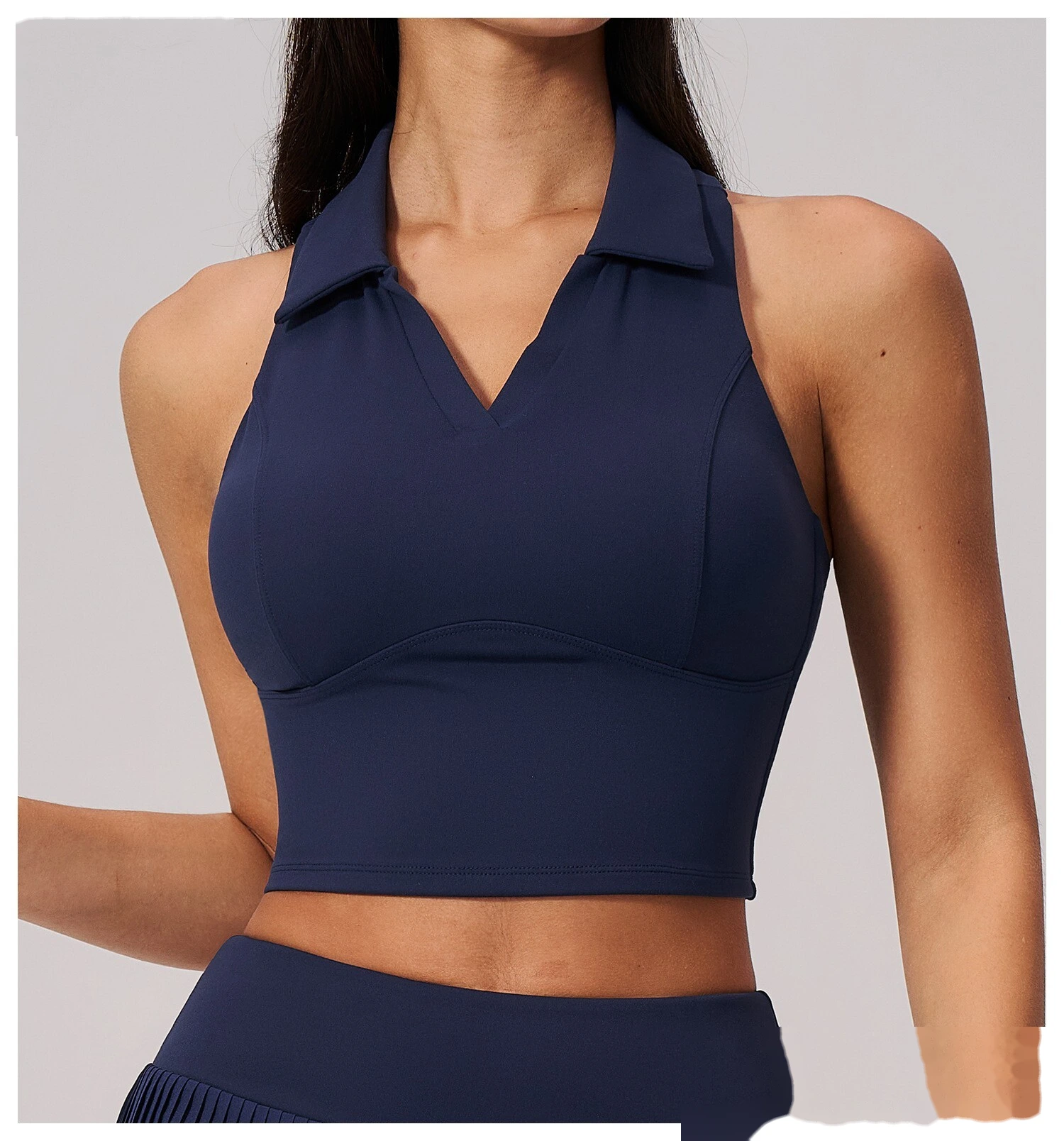 Custom Logo Two Piece Tennis Tracksuit, Cropped Sleeveless Polo Shirt, Moisture Wicking Sportswear for Daily Exercise detail