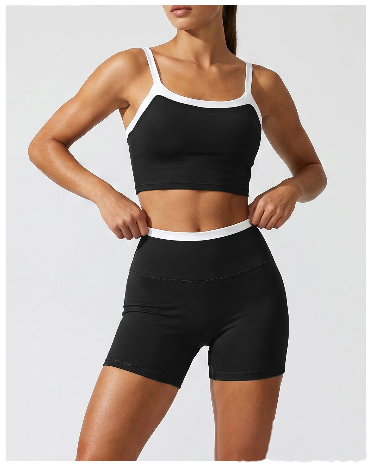 Custom Logo High Waisted Three Quarter Leggings, Stretch Slimming Athletic Shorts for Daily Workout detail