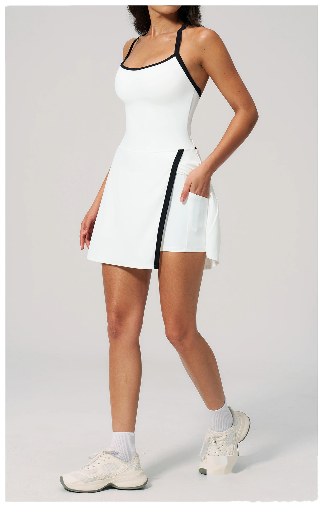 Women's Short Quick Dry Yoga Dress, Hollow Out Design, Naked Feel Slim Breathable Sports Fitness Dress detail