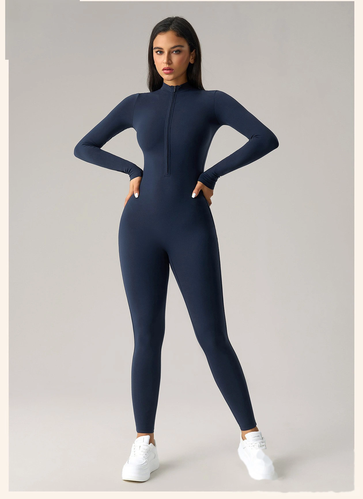 Women’s High Stretch Long Sleeve Half Zip Fitness Jumpsuit Slim Fit Butt Lifting Yoga Workout Bodysuit detail