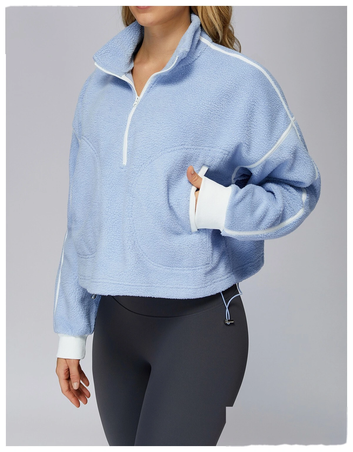 Customized autumn and winter stand-up collar windproof and warm polar fleece coat women's cashmere sports sweater detail