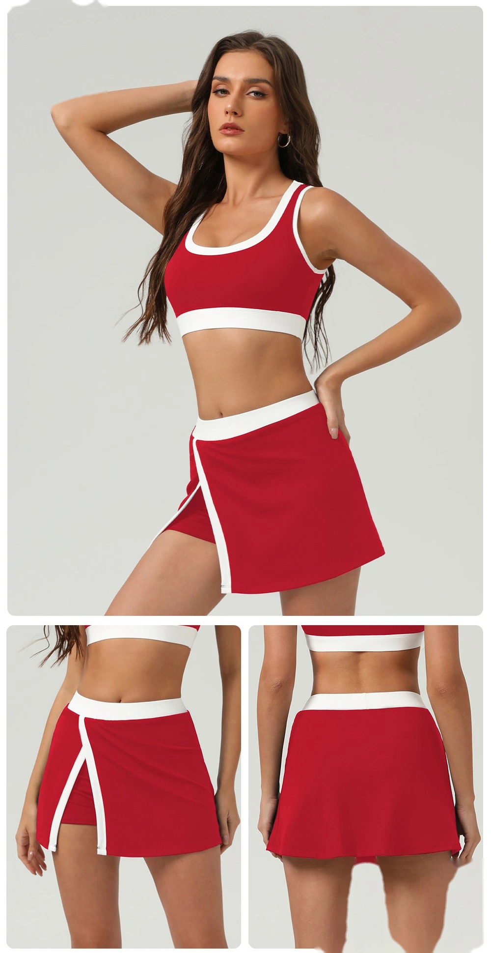 Contrast-color quick-drying tennis skirt, outdoor sports, slit opening and light exposure prevention detail