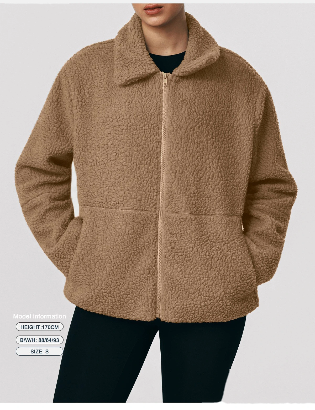 Women's Customizable Winter Fleece Jacket - Thick Sherpa Lined Lapel Cardigan, Warm Activewear for Running & Leisure detail