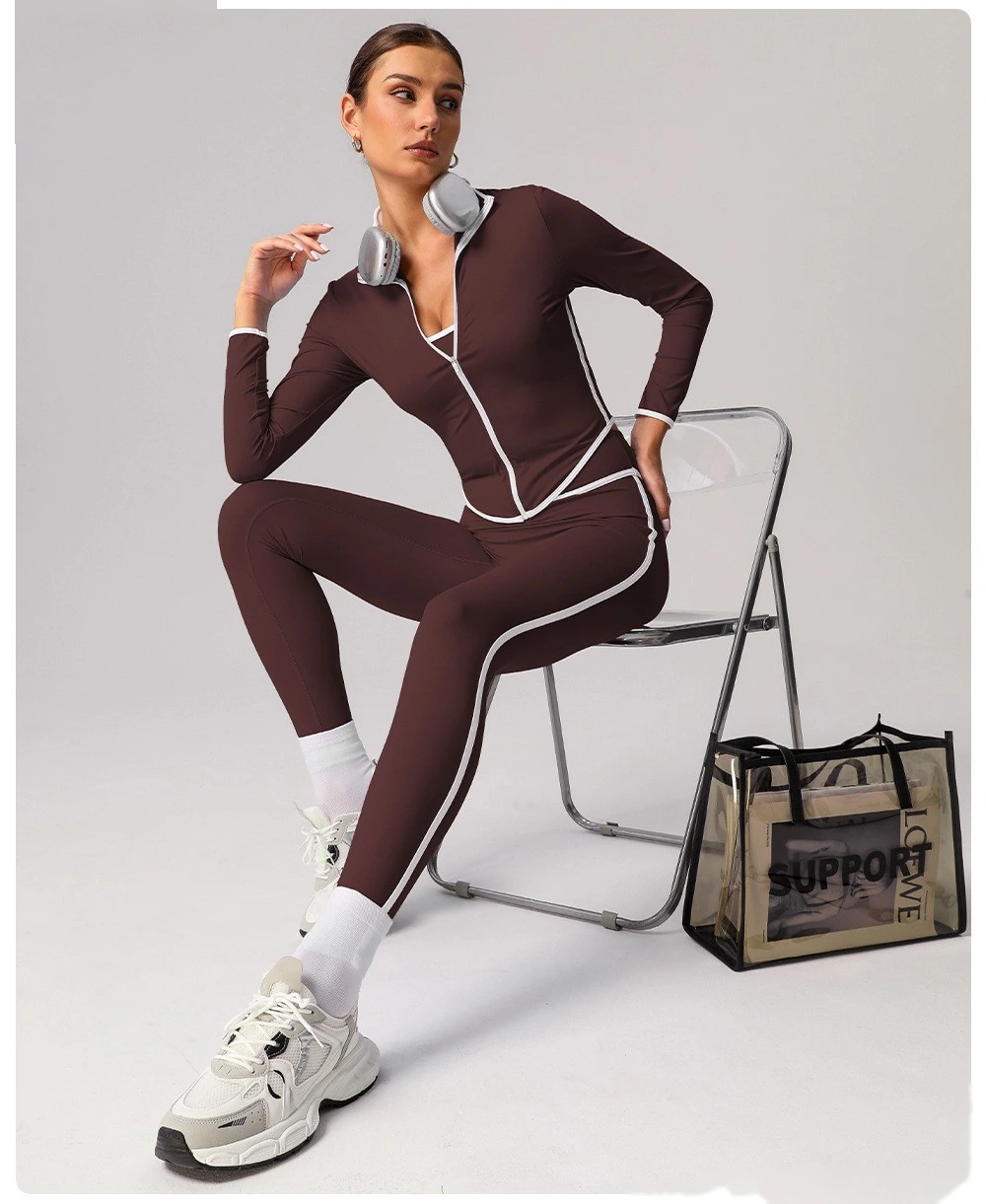 Customize nude contrast high waist yoga pants, run and exercise, and wear tight hip-lifting sports pants detail