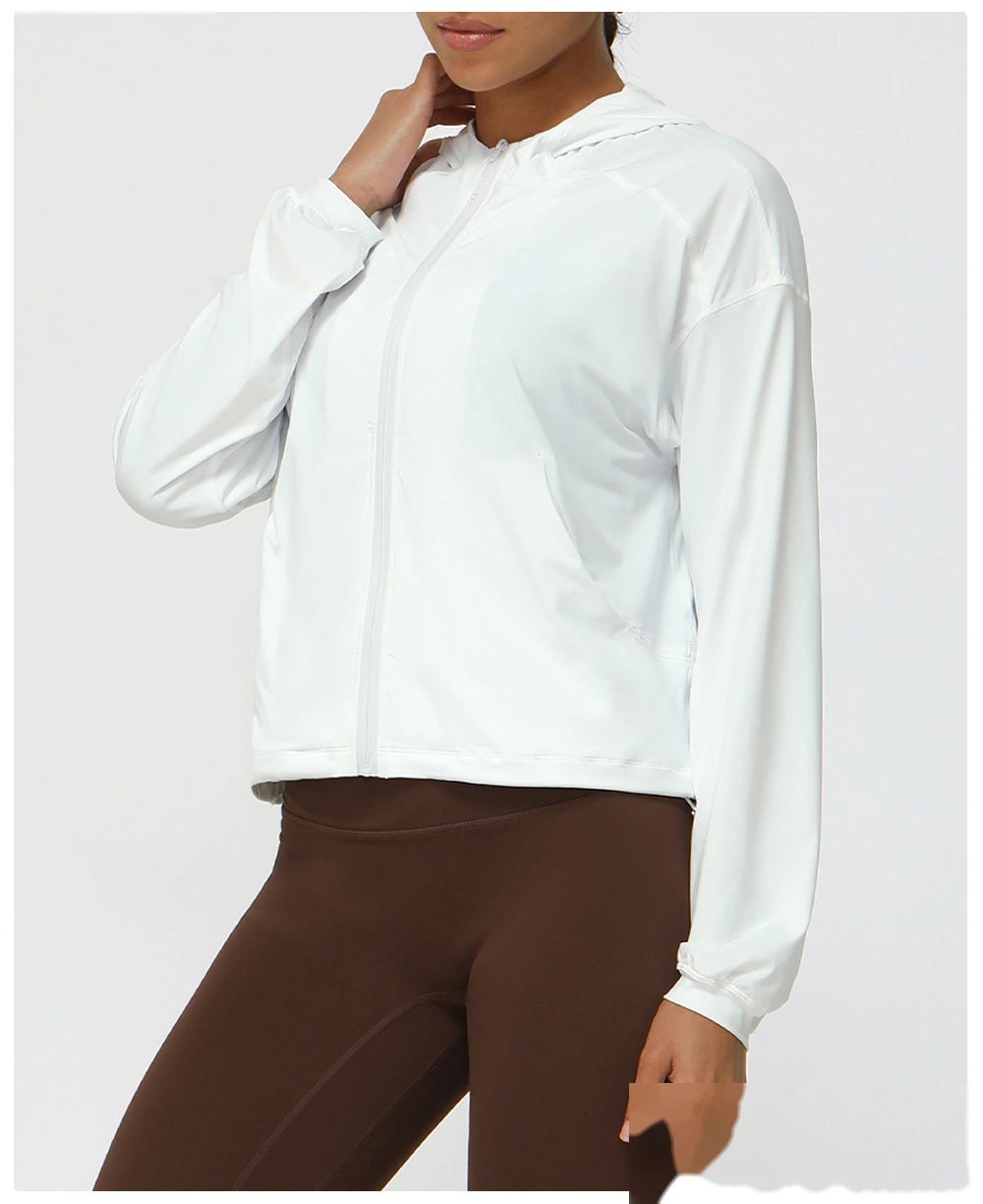 Custom autumn thin yoga clothing jacket quick-drying hooded fitness running sportswear jacket female detail