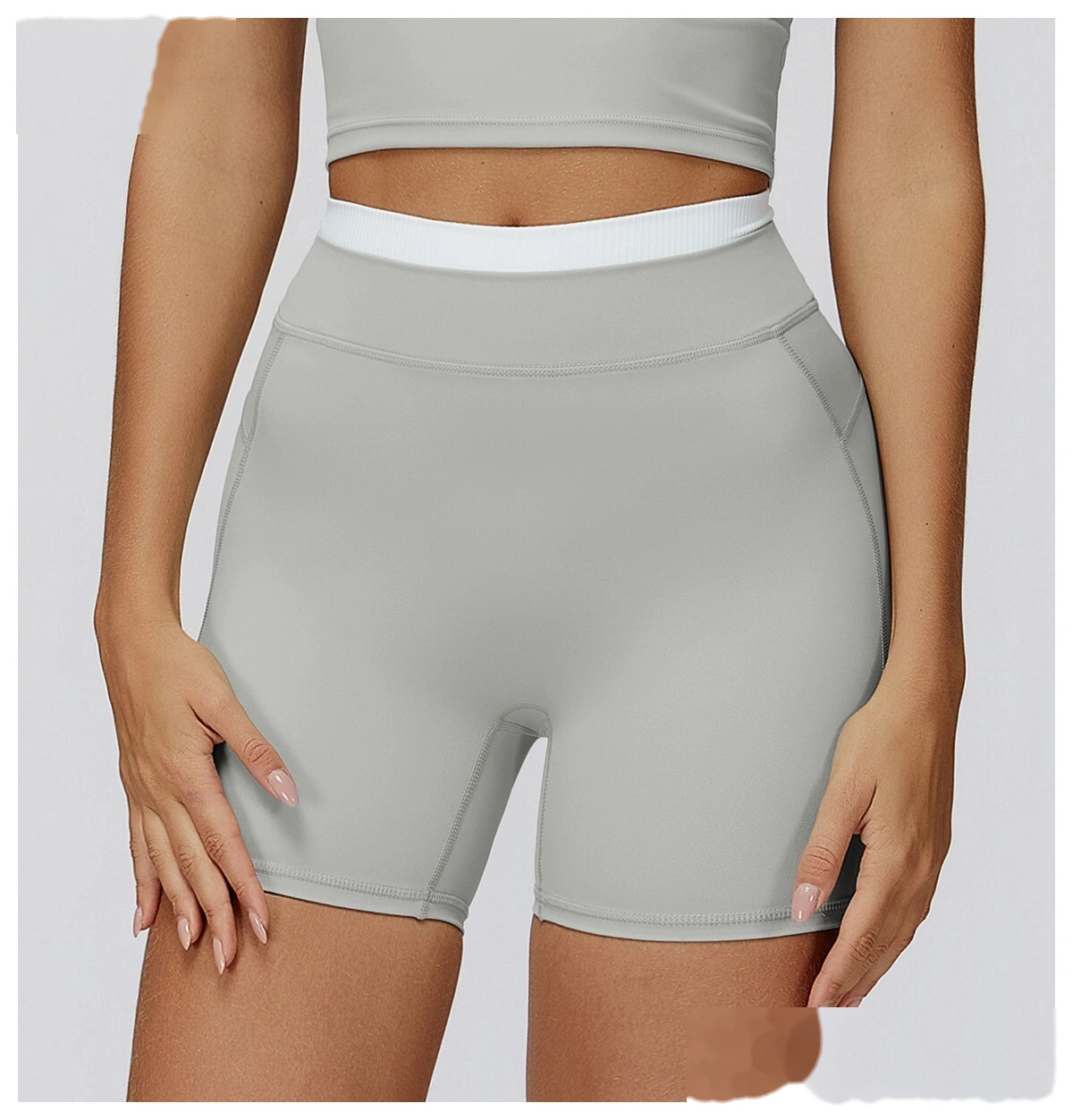 Customizable Naked-Feel Sports Shorts | Women's Contrast Ribbed High-Waist, Tight-Fit Yoga & Running Style detail