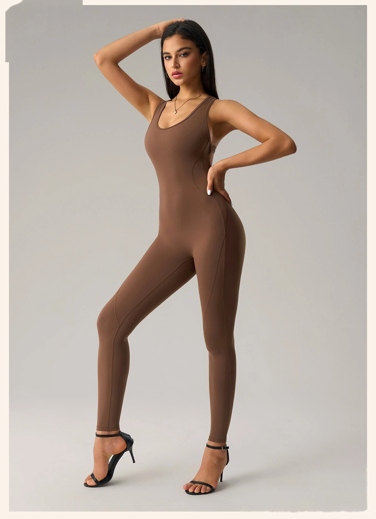 Women’s Custom Fake Two-Piece Camisole Yoga Jumpsuit Sexy Backless Butt Lifting Fitness Bodysuit detail