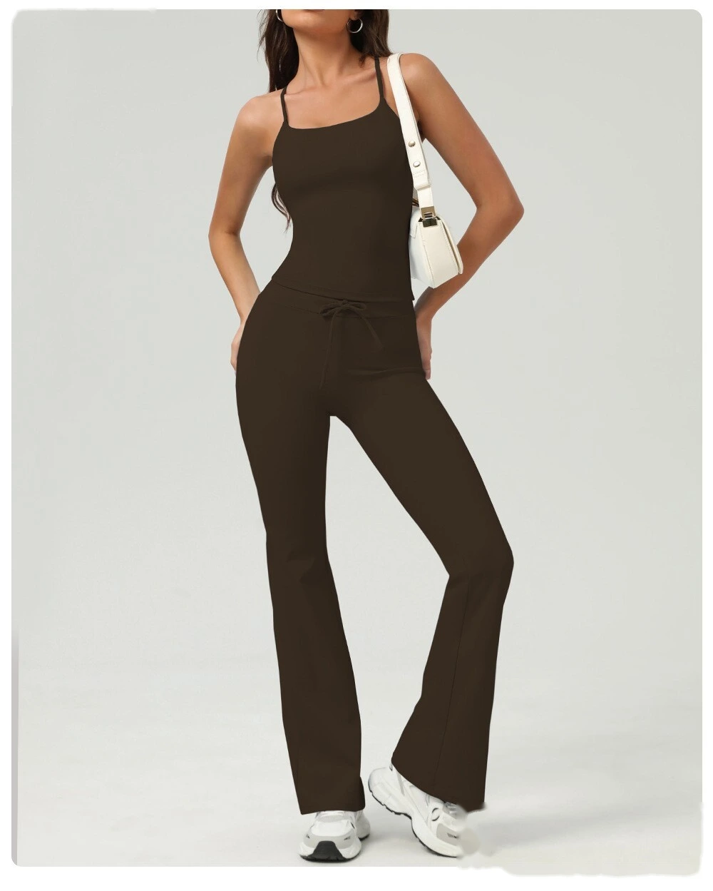 Hip-lifting yoga bell-bottoms fitness exercise wide-leg micro-pants high waist drawstring quick-drying yoga pants detail