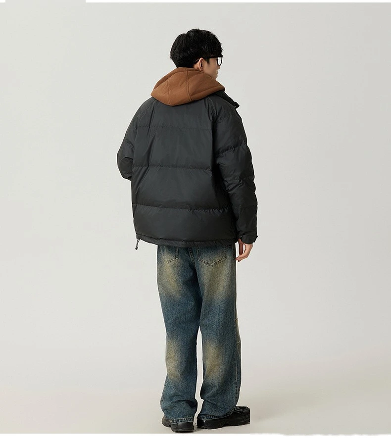 Custom hooded down jacket men's winter new trend fake two windproof warm couple coat. detail