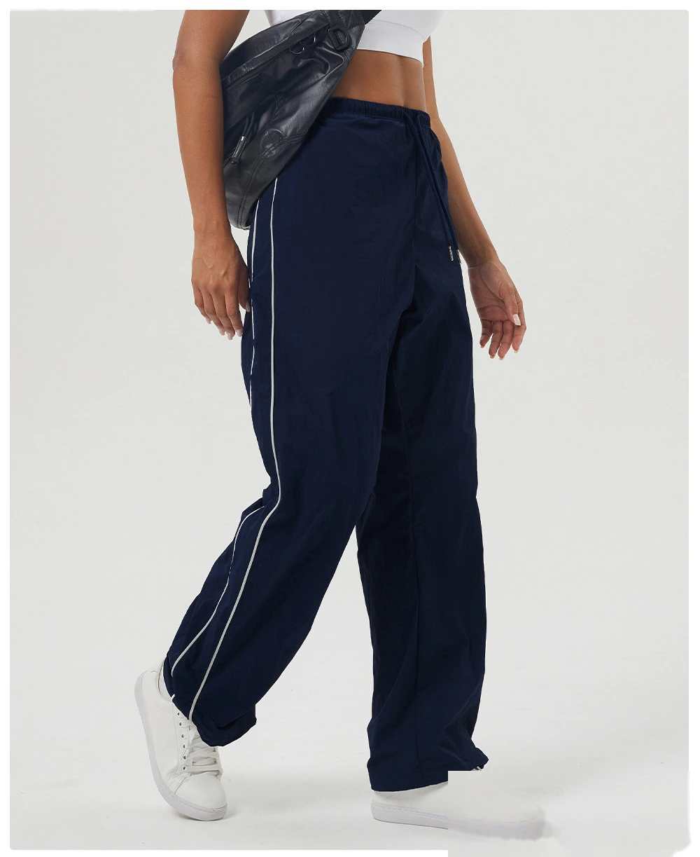 Custom contrast casual overalls drawstring pocket sports pants loose straight pants fitness pants detail