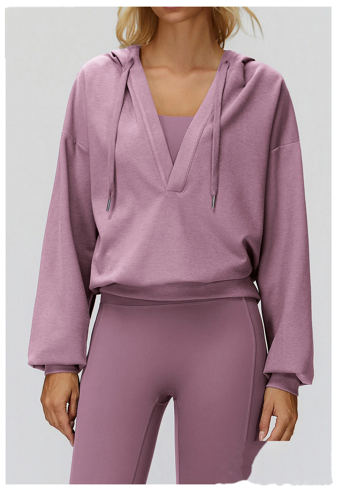 Custom new style hooded large V-neck loose and comfortable top, outdoor running sports sweatshirt detail