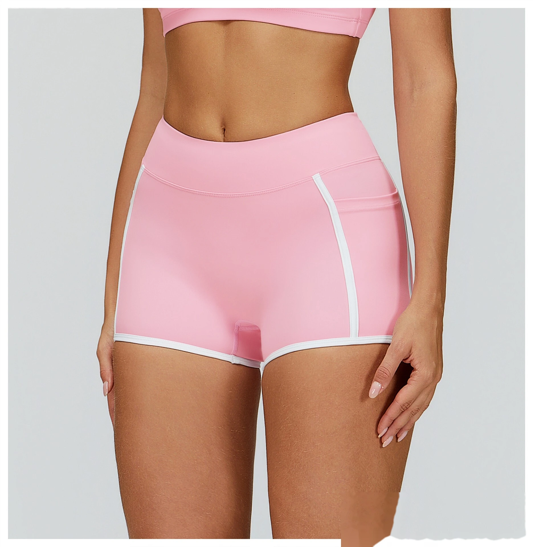 Custom Naked-Feel Yoga Shorts - Women’s High-Waisted Color Block Tight Butt-Lifting Running Shorts detail