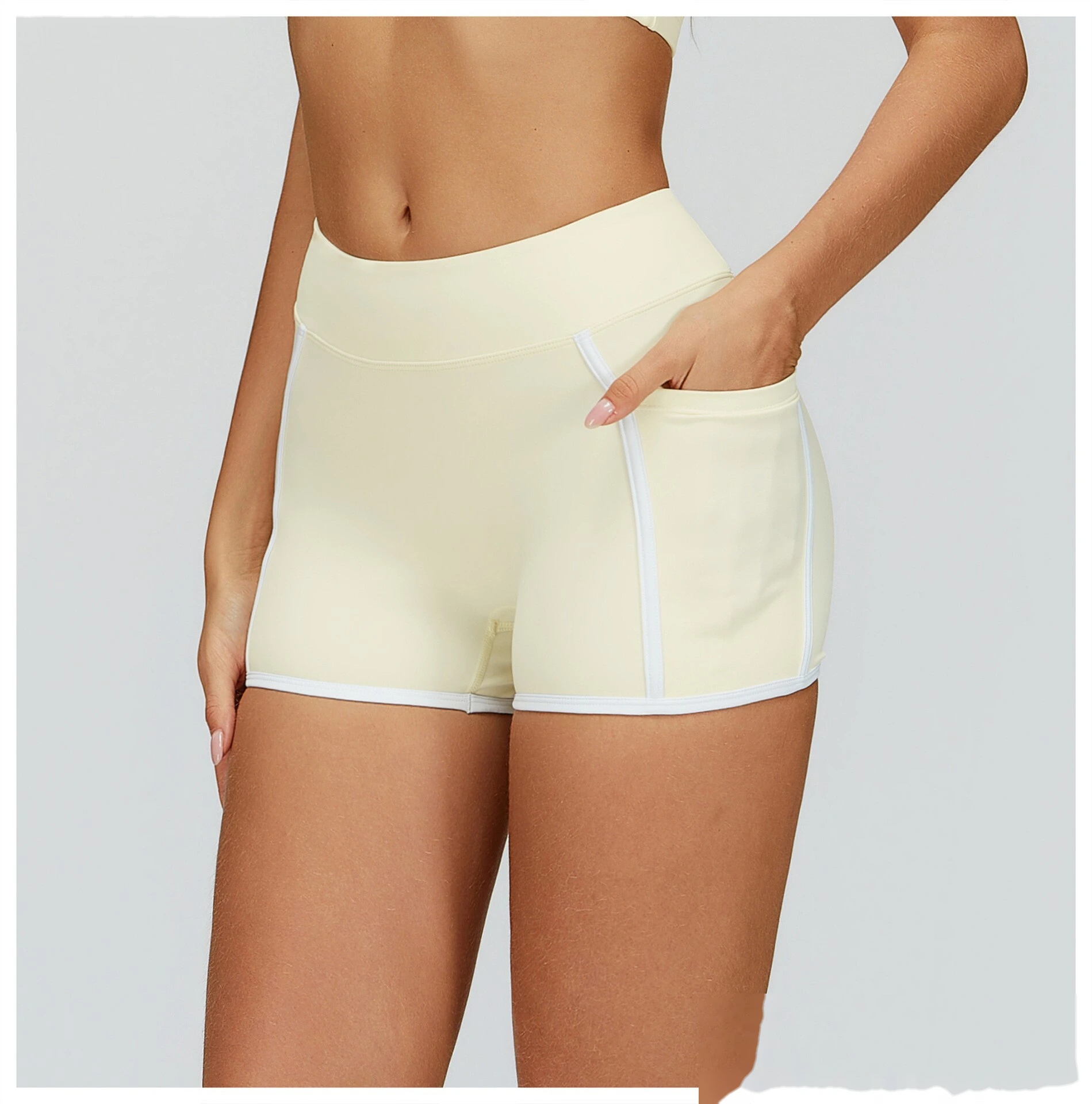 Custom Naked-Feel Yoga Shorts - Women’s High-Waisted Color Block Tight Butt-Lifting Running Shorts detail