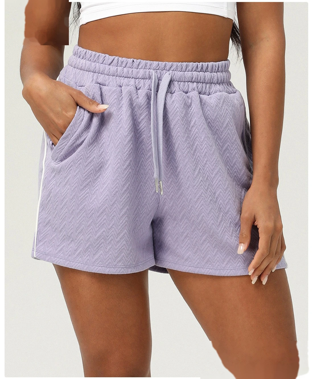 Customized sports casual shorts high waist yoga pants female drawstring outdoor running shorts detail