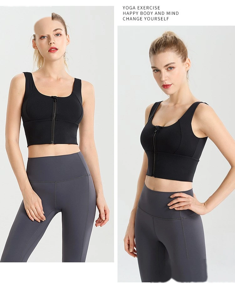 Womens zip up sports bras workout fitness training crop tops detail
