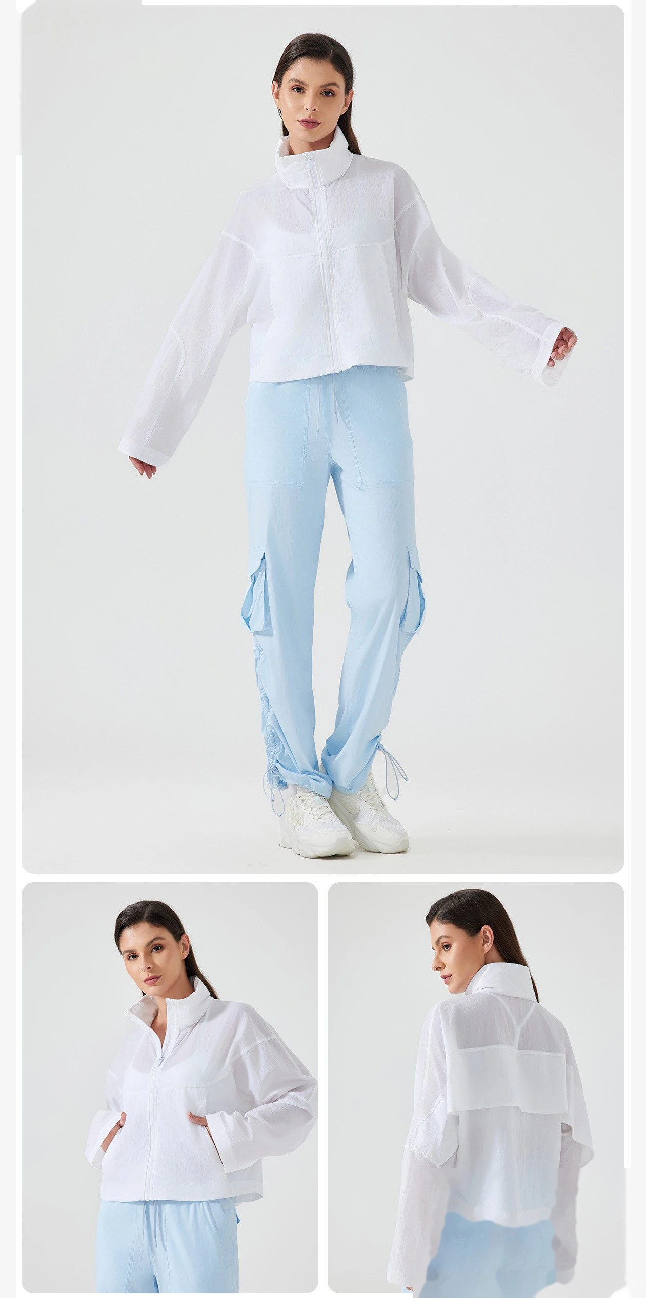 Customized summer ice hooded sunscreen clothing waterproof quick-drying breathable UV skin coat for women. detail