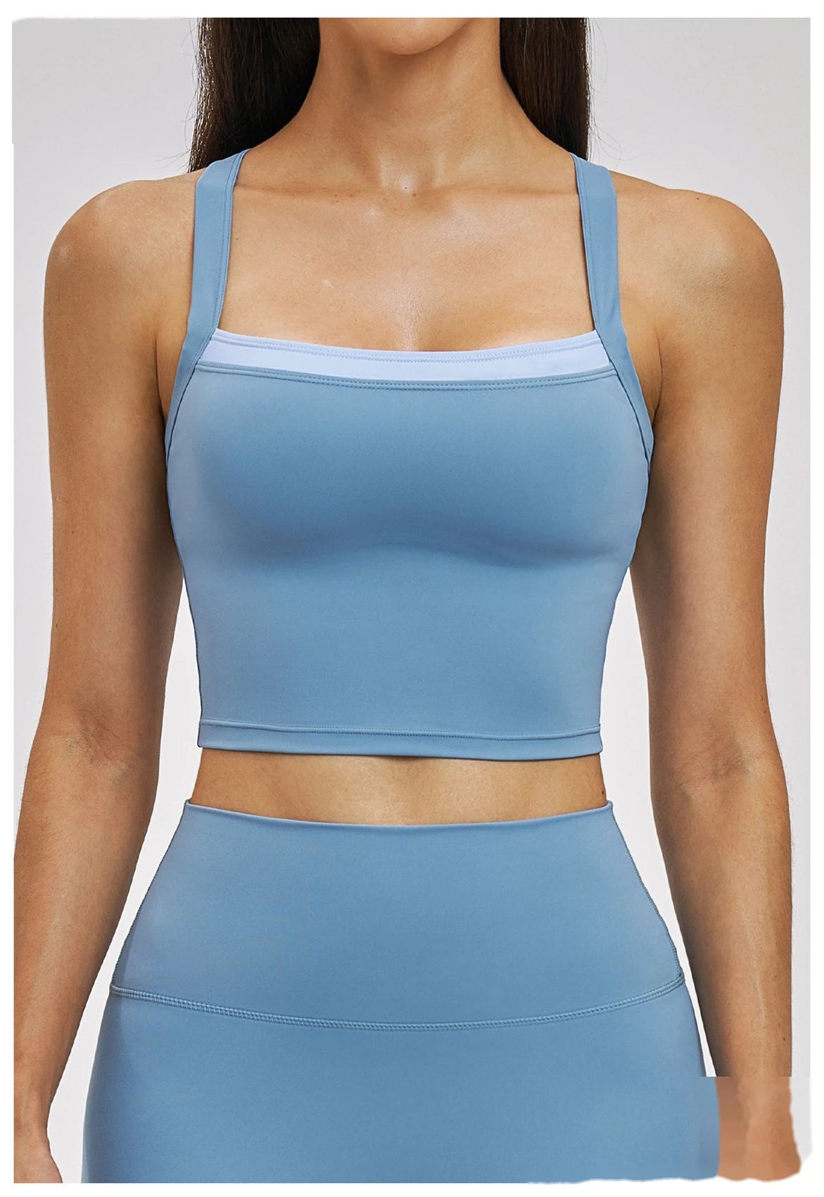 Women’s Fake Two-Piece Yoga Tank Top Set Crisscross Beauty Back Color Block Sports Shorts Active Wear detail