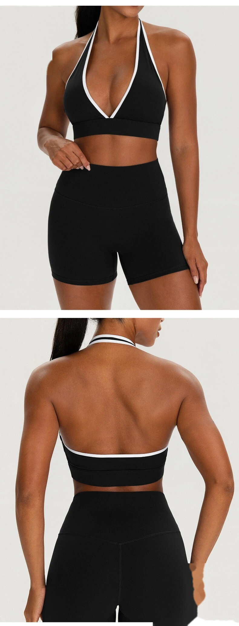 Custom Women’s V Neck Halter Color Block Yoga Bra Naked Feeling Workout Fitness Sports Bra detail