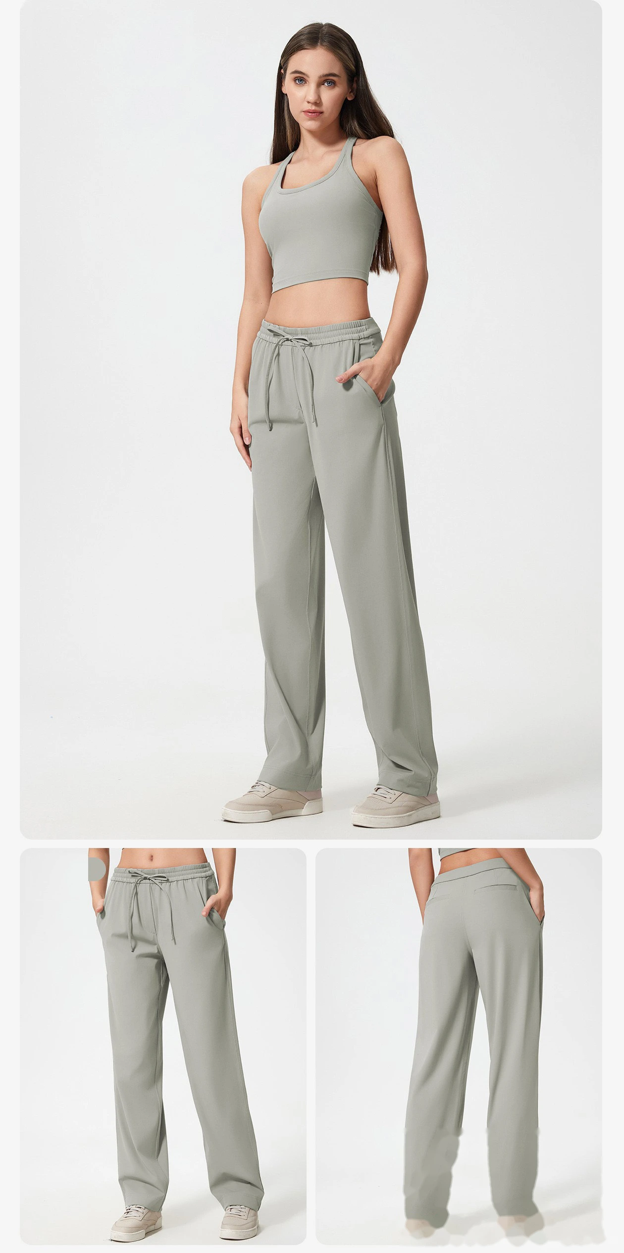 Customize new sports casual pants women's loose wild straight pants nude breathable fitness yoga pants detail