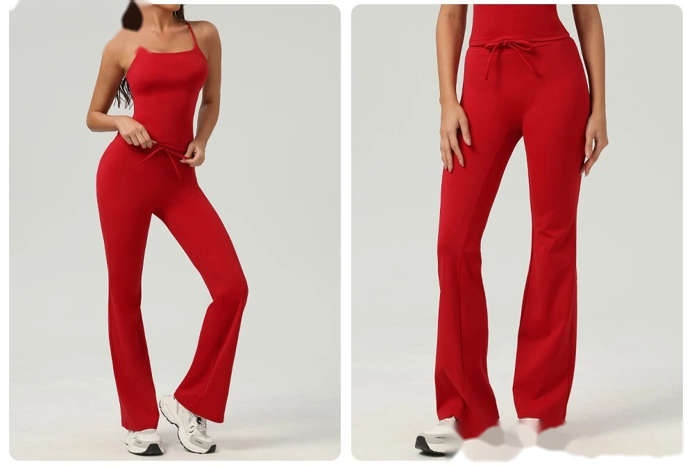 Hip-lifting yoga bell-bottoms fitness exercise wide-leg micro-pants high waist drawstring quick-drying yoga pants detail