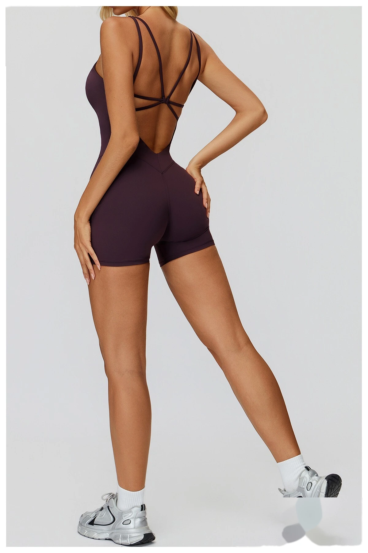 Women's Tight-Fitting Crisscross Back Yoga Bodysuit - Customizable High Elastic Short-Length One-Piece for Yoga, Running detail