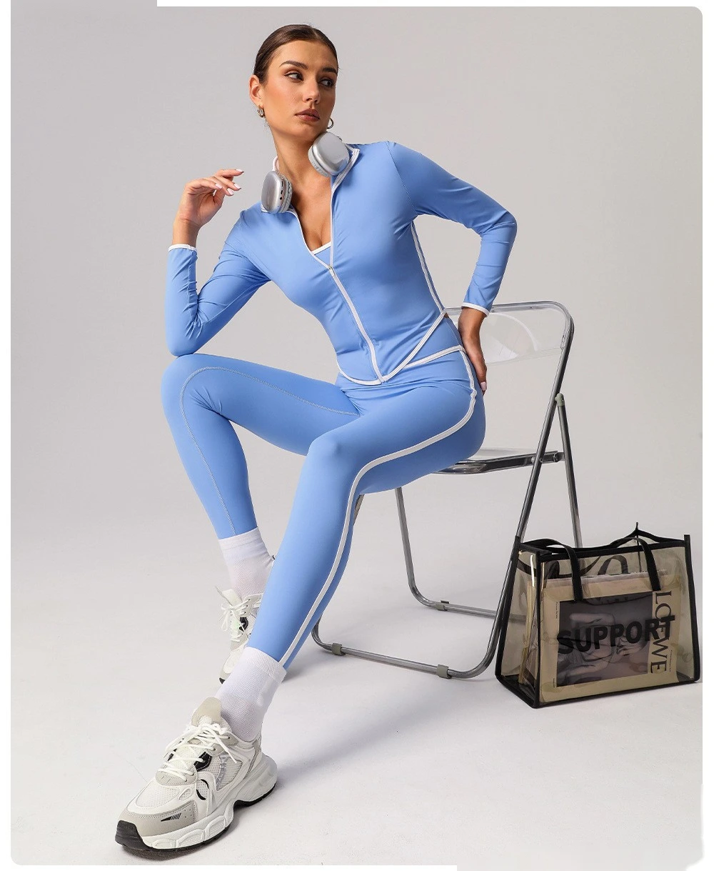 Customize nude contrast high waist yoga pants, run and exercise, and wear tight hip-lifting sports pants detail