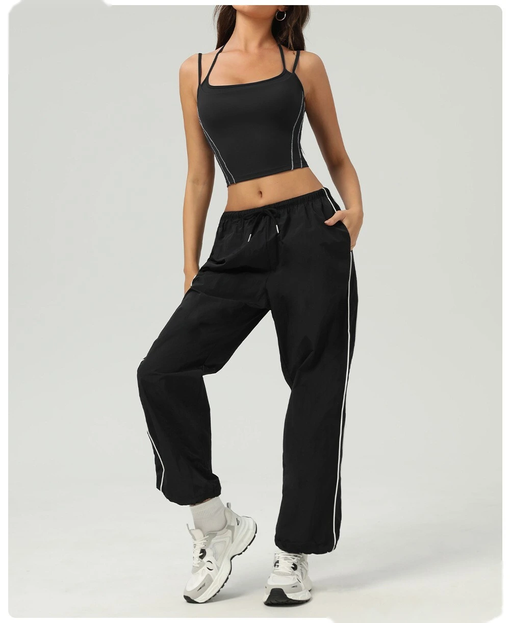 Customized nude contrast top tight waist outdoor sports bra women's thin shoulder strap vest suspender bra detail